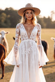 Corset White A Line Wedding Dress with Appliques