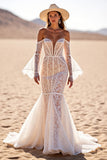 Off The Shoulder Lace White Mermaid Wedding Dress