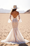 Off The Shoulder Lace White Mermaid Wedding Dress