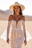 Off The Shoulder Lace White Mermaid Wedding Dress