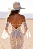 Off The Shoulder Lace White Mermaid Wedding Dress