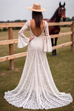 Corset White Lace Wedding Dress with Slit
