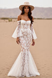 Off The Shoulder Mermaid Lace White Wedding Dress