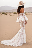 Off The Shoulder Mermaid Lace White Wedding Dress
