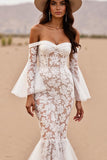 Off The Shoulder Mermaid Lace White Wedding Dress