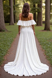 Off The Shoulder White Ruffled A Line Wedding Dress