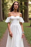 Off The Shoulder White Ruffled A Line Wedding Dress