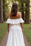 Off The Shoulder White Ruffled A Line Wedding Dress