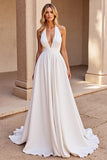 Halter A Line White Wedding Dress