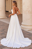 Halter A Line White Wedding Dress