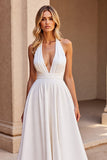 Halter A Line White Wedding Dress