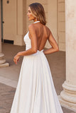 Halter A Line White Wedding Dress