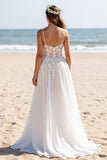 Lace White A Line Wedding Dress with Slit