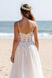 Lace White A Line Wedding Dress with Slit