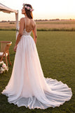 Lace White A Line Spaghetti Straps Wedding Dress