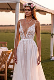 Lace White A Line Spaghetti Straps Wedding Dress