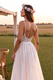 Lace White A Line Spaghetti Straps Wedding Dress