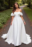Off The Shoulder Ruffled A Line White Wedding Dress