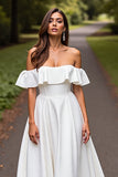 Off The Shoulder Ruffled A Line White Wedding Dress