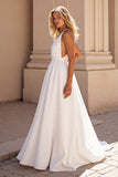A Line White V-Neck Long Wedding Dress