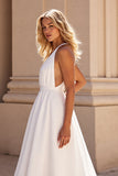 A Line White V-Neck Long Wedding Dress