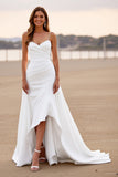 A Line White High Low Wedding Dress
