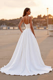 A Line White High Low Wedding Dress