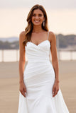 A Line White High Low Wedding Dress