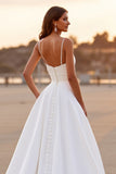 A Line White High Low Wedding Dress