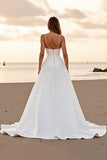 White A Line Long Wedding Dress with Slit