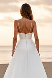 White A Line Long Wedding Dress with Slit