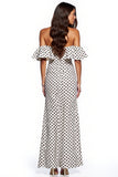 Off the Shoulder White Black Polka Dot Formal Dress with Slit