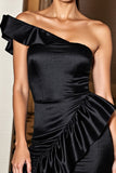 Ruffled Bodycon One Shoulder Little Black Dress