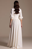 White A Line Long Formal Dress with Sleeves