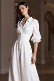 White A Line Long Formal Dress with Sleeves