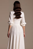 White A Line Long Formal Dress with Sleeves
