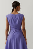 Purple Satin A Line Tea Length Semi Formal Dress with 3D Flower