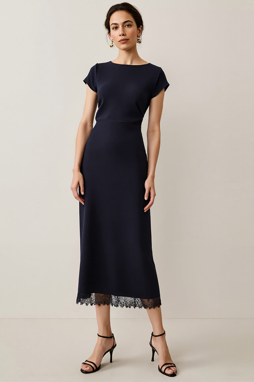 WEDTREND Women Navy Satin A Line Semi Formal Dress with Lace Boat Neck Cocktail Dress with Sleeves Wedtrend UK WEDTREND Women Navy Satin A Line Semi Formal Dress with Lace Boat Neck Cocktail Dress with Sleeves Wedtrend UK