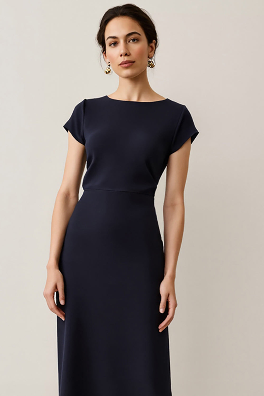 WEDTREND Women Navy Satin A Line Semi Formal Dress with Lace Boat Neck Cocktail Dress with Sleeves Wedtrend UK WEDTREND Women Navy Satin A Line Semi Formal Dress with Lace Boat Neck Cocktail Dress with Sleeves Wedtrend UK