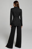 Black 2-Piece Peak Laple Women's Suit with Long Sleeves