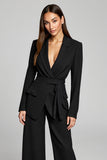 Black 2-Piece Peak Laple Women's Suit with Long Sleeves