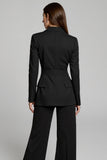 Black 2-Piece Peak Laple Women's Suit with Long Sleeves