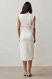 White Sheath Midi Work Dress with Belt