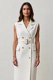 White Sheath Midi Work Dress with Belt