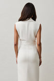 White Sheath Midi Work Dress with Belt