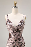Golden Leopard Mermaid Spaghetti Straps Long Prom Dress with Slit