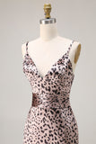 Golden Leopard Mermaid Spaghetti Straps Long Prom Dress with Slit
