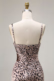Golden Leopard Mermaid Spaghetti Straps Long Prom Dress with Slit