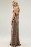 Halter A Line Cut Out Golden Leopard Prom Dress