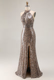Halter A Line Cut Out Golden Leopard Prom Dress